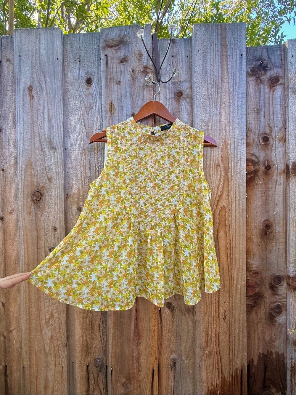 Vintage Floral Yellow + Lime Sheer Mock-Neck Sleeveless Top 🌿